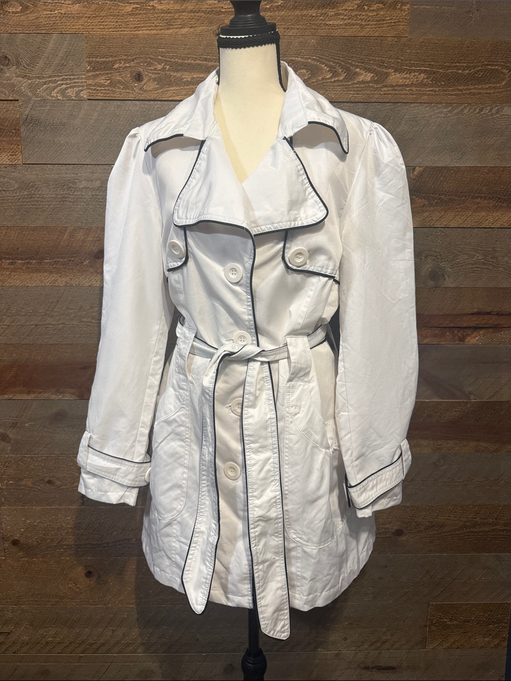 Miss London White Contrast Trim Belted Trench Coat Women’s 1X